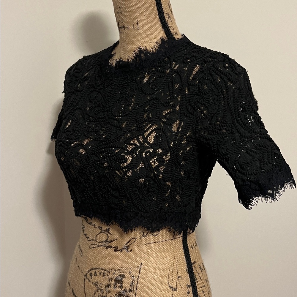 Luxxel Black Lace Crop Top Size Small - Picture 2 of 6